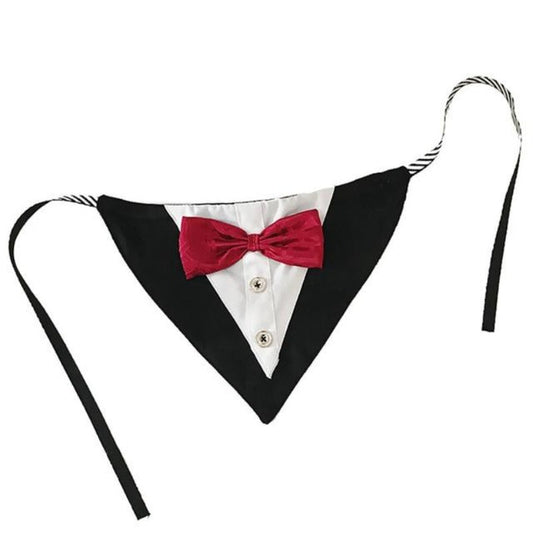 2-Button Tuxedo & Red Bow Tie Dog Bandana | 100% Cotton Tie-On – Medium, up to 15" Neck