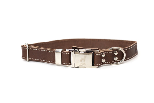 Bestseller Quick-Release Dog Collar – Chocolate Brown Full-Grain American Leather with European Steel Buckle, Adjustable Fit for All Breeds