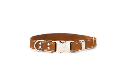 Bestseller Quick-Release Dog Collar – Earth Brown Full-Grain American Leather with European Steel Buckle, Adjustable Fit for All Breeds