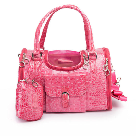 Pink Croc Pet Carrier Bag – Stylish Travel Tote for Small Dogs & Cats