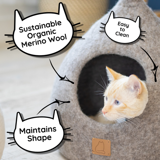 Fuzzy Cove Snow White Ear Style Felted Wool Cat Cave – Luxury Peekaboo Bed for Cats