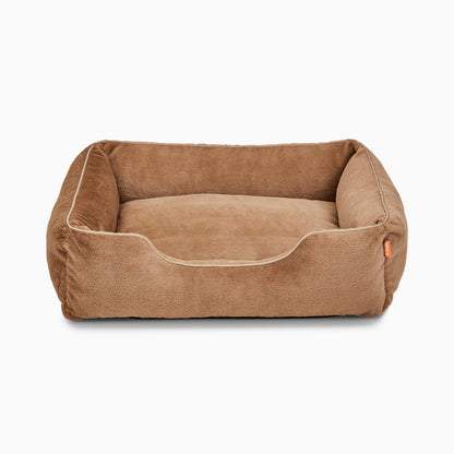 The Sammy Dog Bed – Light Brown | Faux Fur Bolster Bed with Chew-Resistant Inserts & Washable Cover (S/M/L)