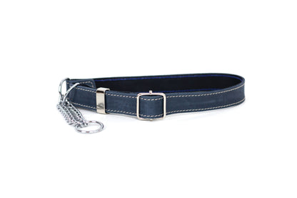 Euro-Dog Martingale Leather Dog Collar – Blue Jeans Full-Grain American Leather with European Steel Hardware, Made in USA
