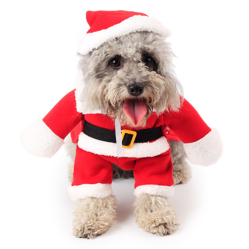Pet Christmas Standing Santa Costume – Warm Fleece Holiday Outfit
