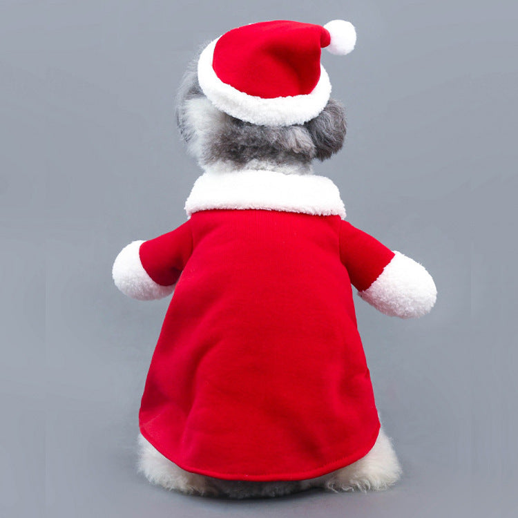 Pet Christmas Standing Santa Costume – Warm Fleece Holiday Outfit