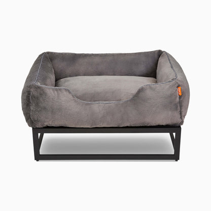 FÜZI Elevated Dog Bed – Dark Grey Bolster & Black Metal Base