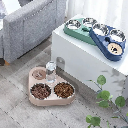 3-in-1 Pet Food Bowl with Automatic Water Feeder | Dual Bowl Feeding Station for Cats & Dogs