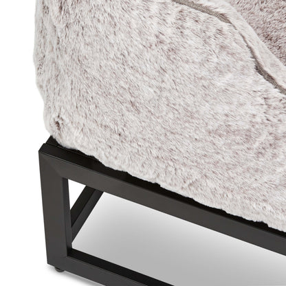 FÜZI Raised Bolster Dog Bed – Light Grey Washable Faux Fur with Black Metal Base, Indoor/Outdoor