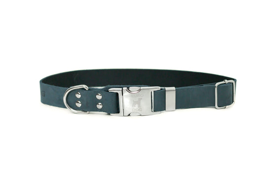 Modern Style Quick-Release Dog Collar – Blue Jeans Full-Grain American Leather with European Steel Hardware, Made in USA