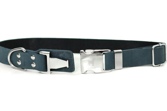 Modern Style Quick-Release Dog Collar – Blue Jeans Full-Grain American Leather with European Steel Hardware, Made in USA
