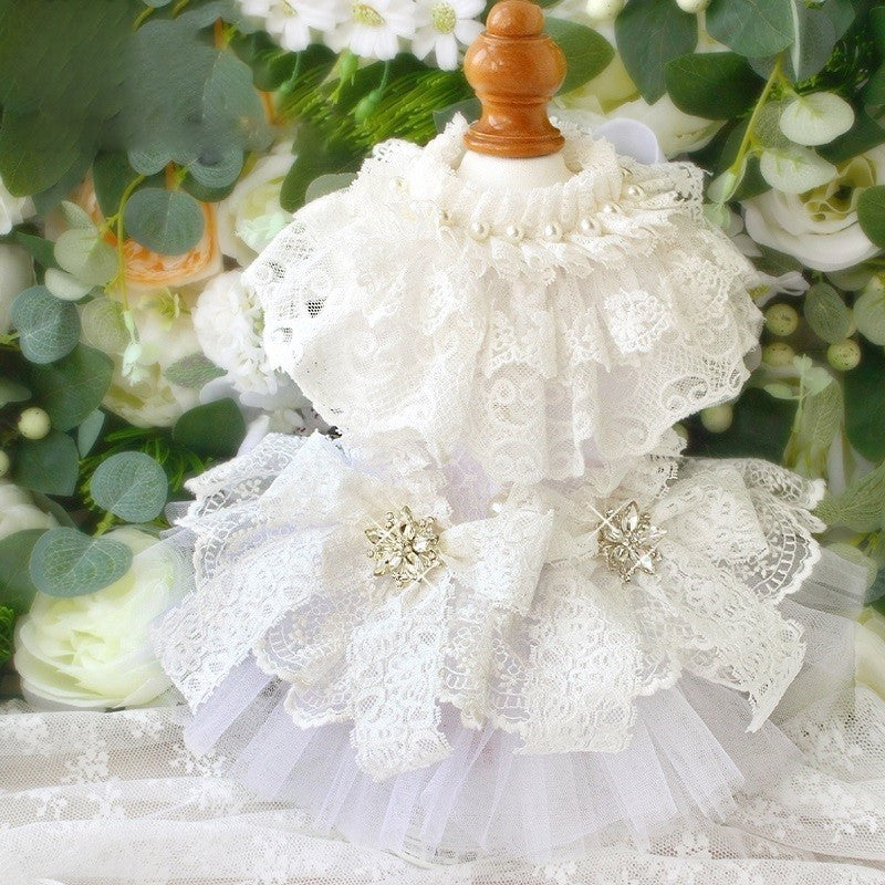 Handcrafted White Lace Vintage Dog Wedding Dress – Pet Bridal Outfit