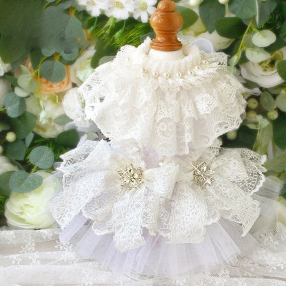 Handcrafted White Lace Vintage Dog Wedding Dress – Pet Bridal Outfit