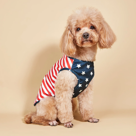 Patriotic Stars & Stripes Dog Shirt – Lightweight Red, White & Blue Summer Tee for Small & Medium Dogs (XS–2XL)