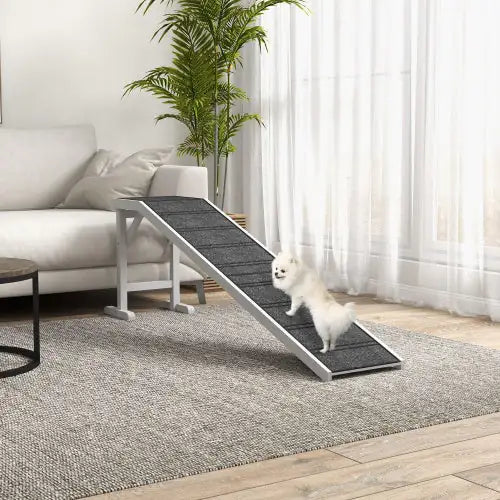 Dog Bed Ramp with Non-Slip Carpet & Top Platform | Wooden Pet Ramp for Dogs & Cats