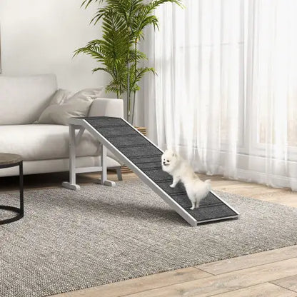 Dog Bed Ramp with Non-Slip Carpet & Top Platform | Wooden Pet Ramp for Dogs & Cats
