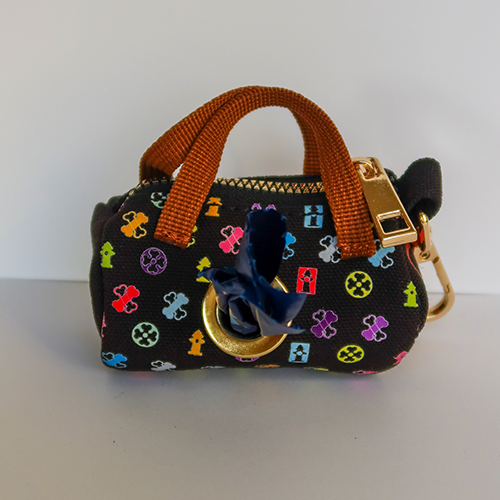 Bonejour Dog Poop Bag Dispenser – Black Multi Recycled Canvas Holder, Compatible with Pooie Vuiton Eco-Waste Bags