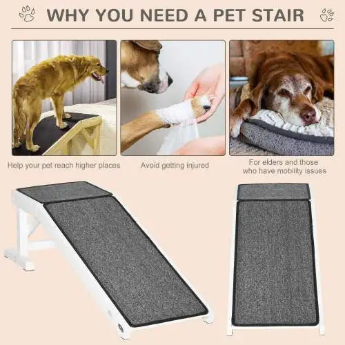 PawHut Dog Bed Ramp with Non-Slip Carpet & Top Platform – 49" Wooden Pet Ramp