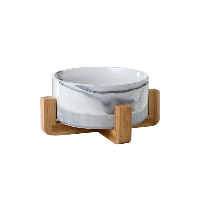 Ceramic Raised Cat Bowl with Wooden Stand | Elevated Ergonomic Dish for Better Posture & Digestion