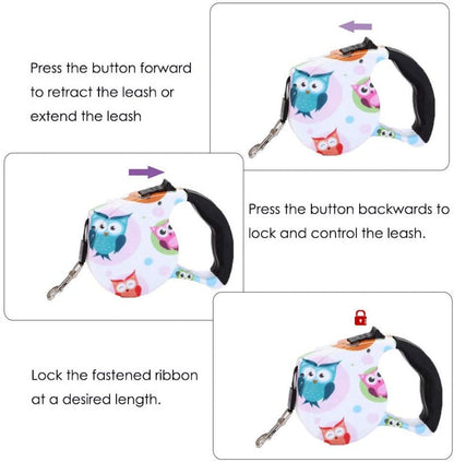 Owls Retractable Dog Leash – 5M Reflective Nylon Leash for Small, Medium & Large Dogs | Posh Dog Life