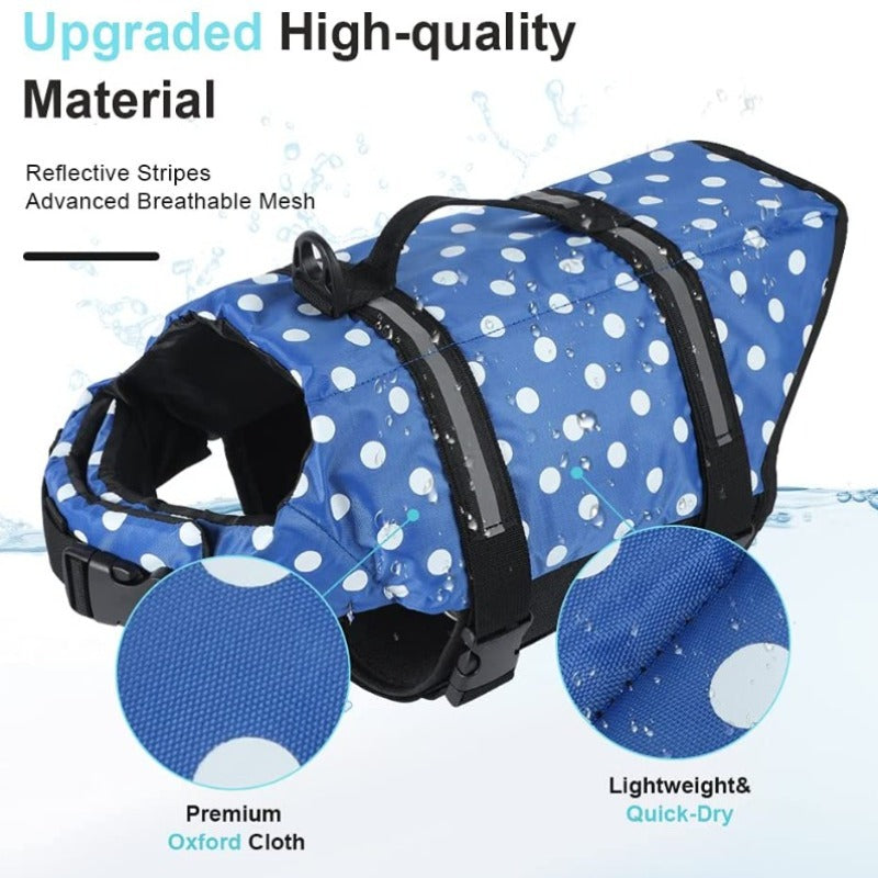 Polka Dot Dog Life Jacket | Waterproof Safety Vest – Adjustable Buoyant Design, XXS–2XL
