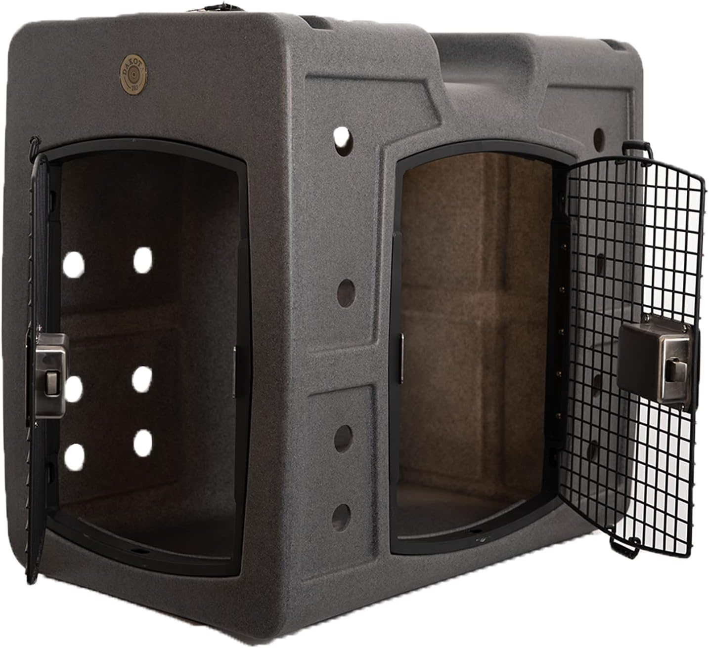 Dakota 283 Side Entry Dog Kennel – Medium Dark Granite, Dual Front & Side Keyed Doors, Ventilated & Stackable Crate with Easy-Grip Handle