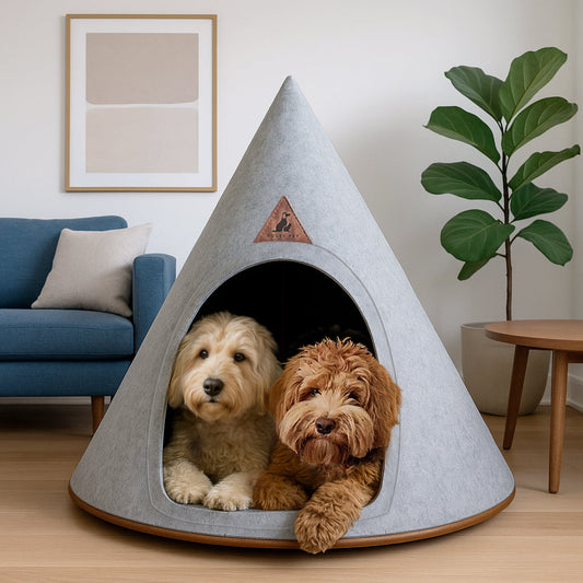 Nooee Pet Cave Harry (XXL) – Gray Modern Cone-Shaped Pet Bed with Machine-Washable Cushion, Portable Roll-Up Design, Fits Large Dogs Up to 55 lbs, 40”H x 37”W x 37”L