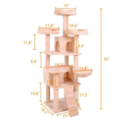 Kitty Cloud Tower | 63" Soft Plush Multi-Level Cat Climber with Stable Base & Anti-Tip Safety