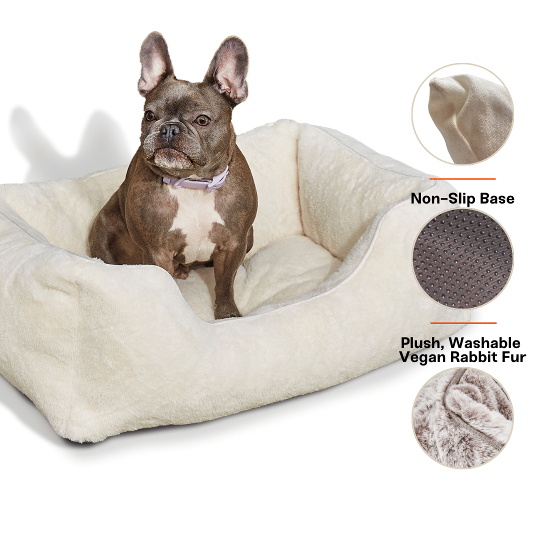 The Sammy Dog Bed | Ultra-Soft Faux Fur Bolster Bed with Chew-Resistant Inserts & Washable Cover (S/M/L)