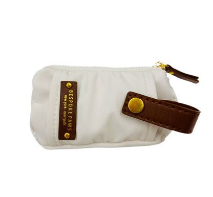 Pawsh Pouch Dangle-Free Dog Waste Bag Dispenser – Ivory Nylon & Vegan Leather Poop Bag Holder