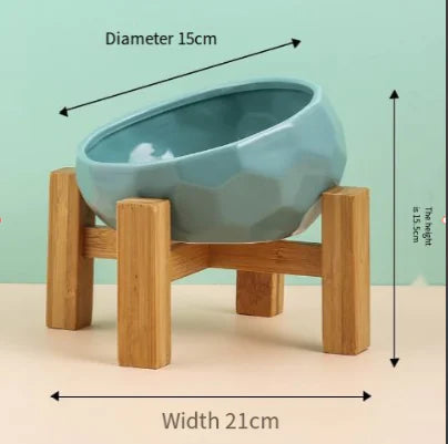 Purr-fect Cat Bowl with Bamboo Stand | Elevated Non-Slip Ceramic Dish for Cats
