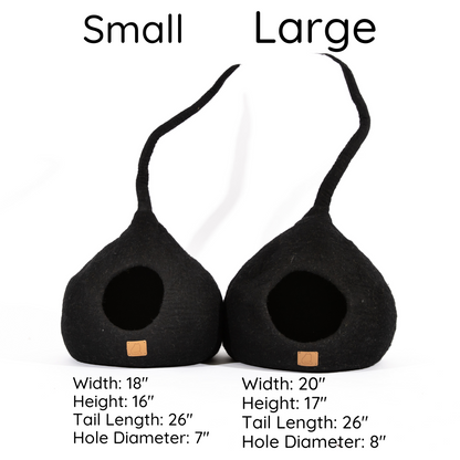 Fuzzy Cove Fire Orange Tail Style Felted Wool Cat Cave – Handcrafted Peekaboo Hideaway Bed for Cats