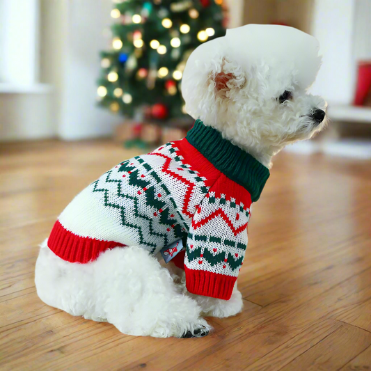 Christmas Dog Sweater – Cozy White 100% Cotton Holiday Pullover for Small & Medium Dogs, Soft Breathable Knit (XS–XL)