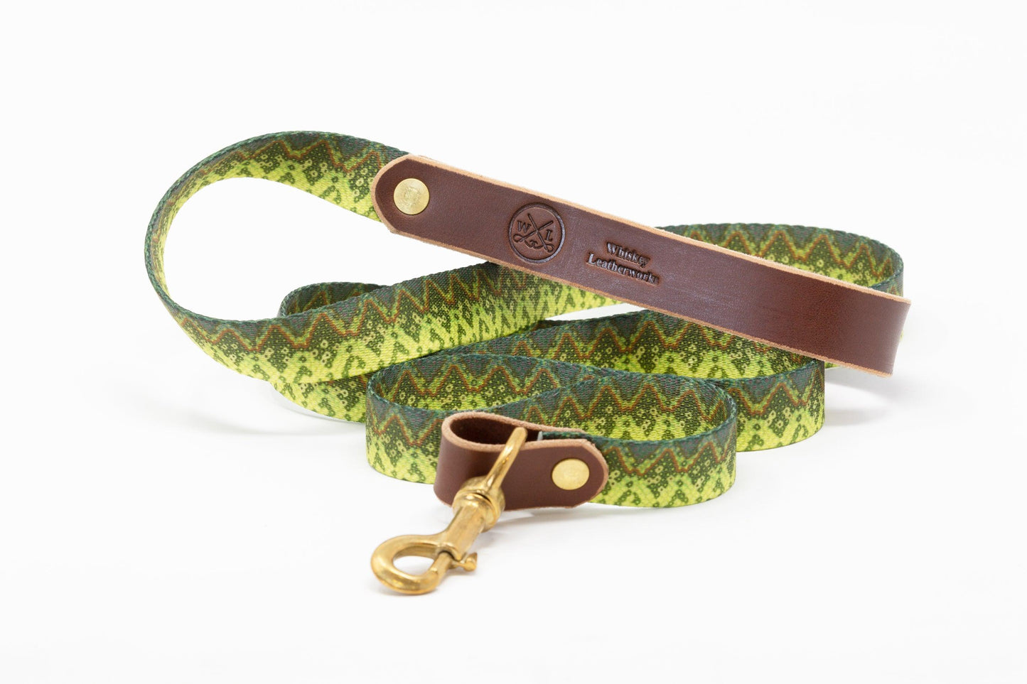 Freshwater Pattern Leather & Webbing Dog Leash