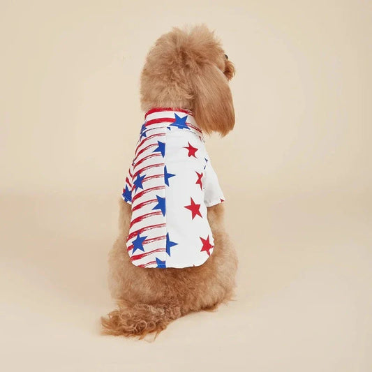 American Flag & Stars Dog Shirt – Patriotic Stars & Stripes Collared Summer Shirt for Small Dogs (XS–XXL)