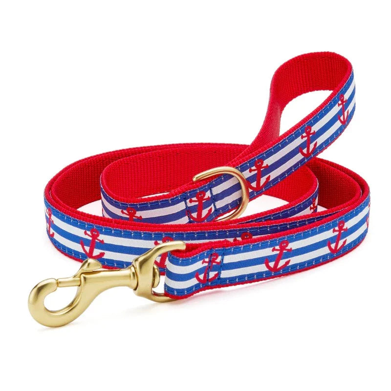 Up Country Anchors Aweigh Dog Harness & Leash Matching Set – Made in USA Adjustable Step-In Nautical Harness with Brass Hardware (Small–Large)