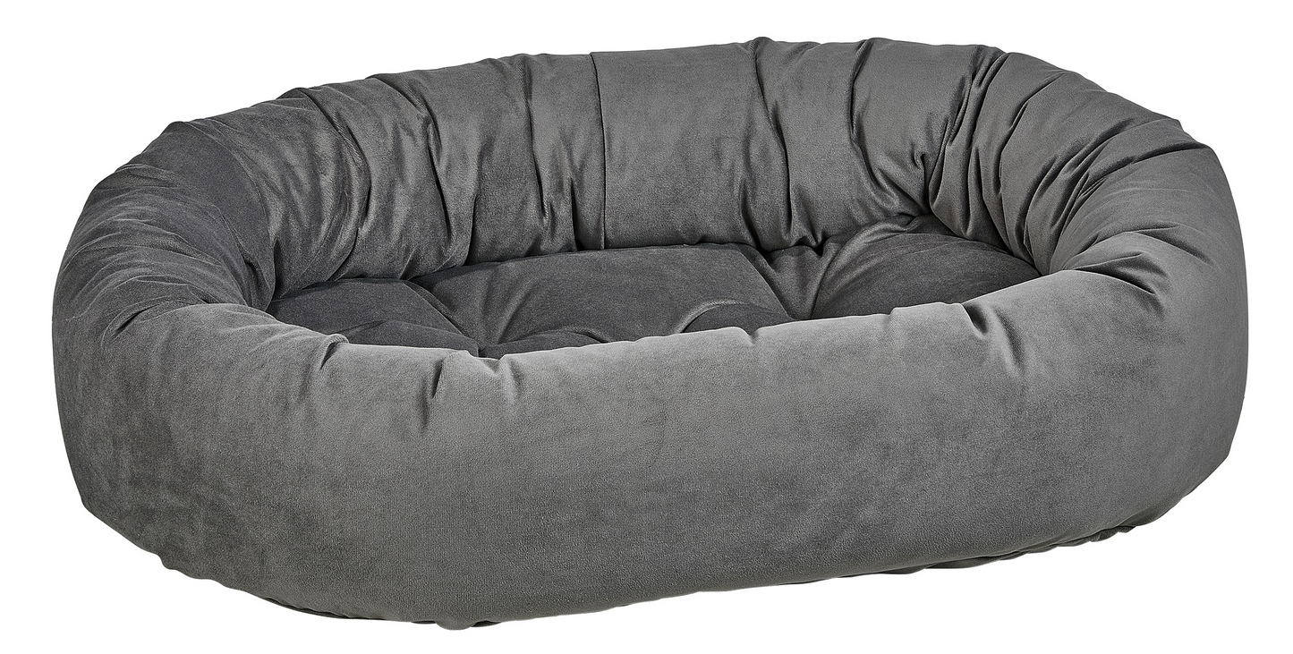 Donut Bed Ash – Oval Pet Bed with Removable Washable Cover & Tufted Cushion, Upholstery-Grade Fabric, High-Memory Polyester Fill, YKK Zippers, Doubles as Crate or Travel Mat
