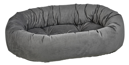 Donut Bed Ash – Oval Pet Bed with Removable Washable Cover & Tufted Cushion, Upholstery-Grade Fabric, High-Memory Polyester Fill, YKK Zippers, Doubles as Crate or Travel Mat