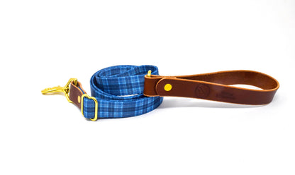 Whiskey Tartan Dog Leash – Handcrafted Leather & Brass (Fixed or Adjustable)