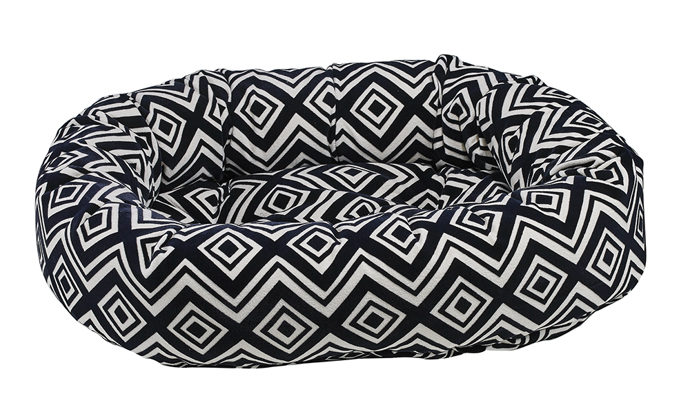 Donut Bed Azure – Oval Pet Bed with Removable Washable Cover & Tufted Cushion, Upholstery-Grade Fabric, High-Memory Polyester Fill, YKK Zippers, Doubles as Crate or Travel Mat