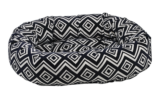 Donut Bed Azure – Oval Pet Bed with Removable Washable Cover & Tufted Cushion, Upholstery-Grade Fabric, High-Memory Polyester Fill, YKK Zippers, Doubles as Crate or Travel Mat