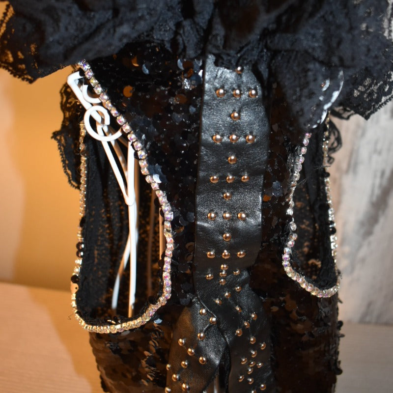 C’Mimi Designer Couture “Elektra” Dog Party Dress – Handmade Black Sequin & Lace Luxury Dress (XS–3XL, Custom Sizing Available, 6–8 Week Delivery)