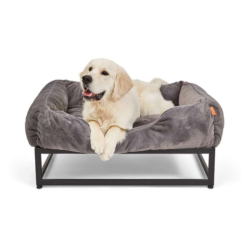 FÜZI Elevated Dog Bed – Dark Grey Bolster & Black Metal Base
