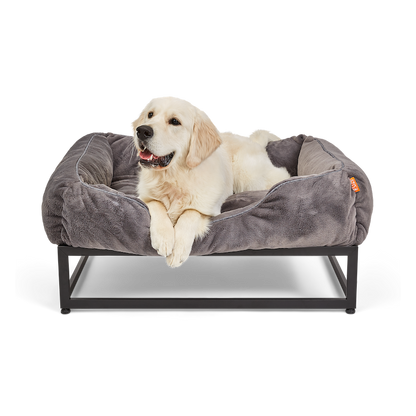 FÜZI Elevated Dog Bed – Dark Grey Bolster & Black Metal Base