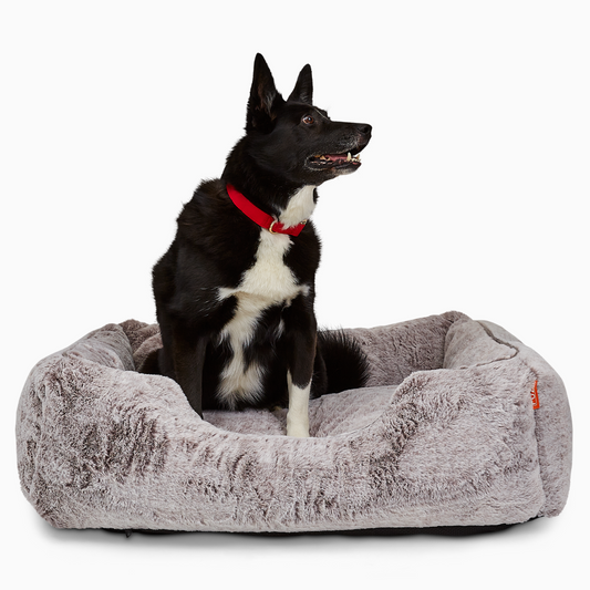 FÜZI Sammy Bolster Dog Bed – Plush Faux-Fur, Chew-Resistant, Washable Cover