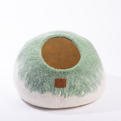 Fuzzy Cove Stripe Design Felted Wool Cat Cave – Round Style Cozy Bed