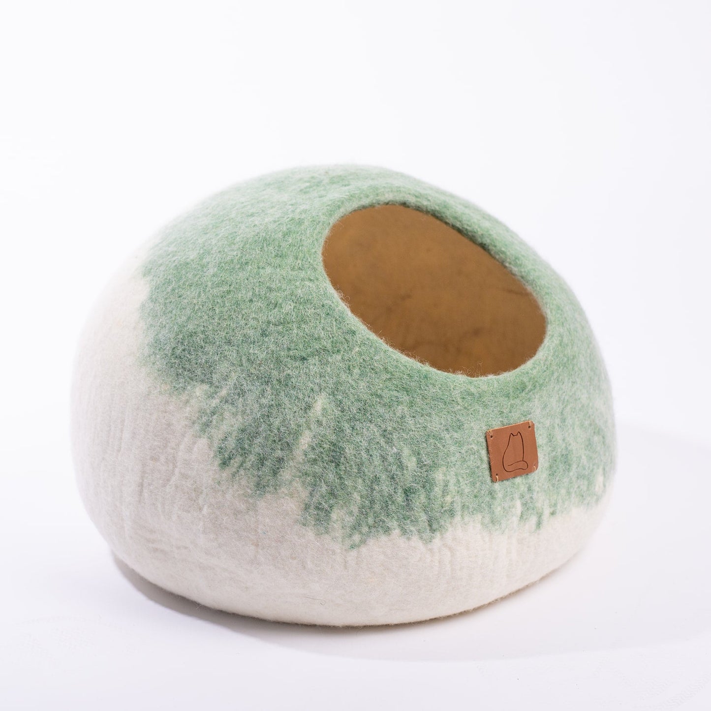Fuzzy Cove Stripe Design Felted Wool Cat Cave – Round Style Cozy Bed