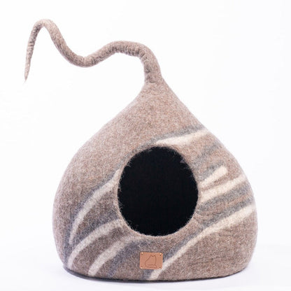 Fuzzy Cove Stone Design Felted Wool Cat Cave – Tail Style Modern Peekaboo Bed