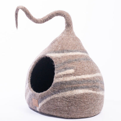 Fuzzy Cove Stone Design Felted Wool Cat Cave – Tail Style Modern Peekaboo Bed