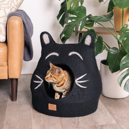 Fuzzy Cove Boy Cat Design Ear Style Felted Wool Cat Cave – Cozy Peekaboo Bed (Small & Large)