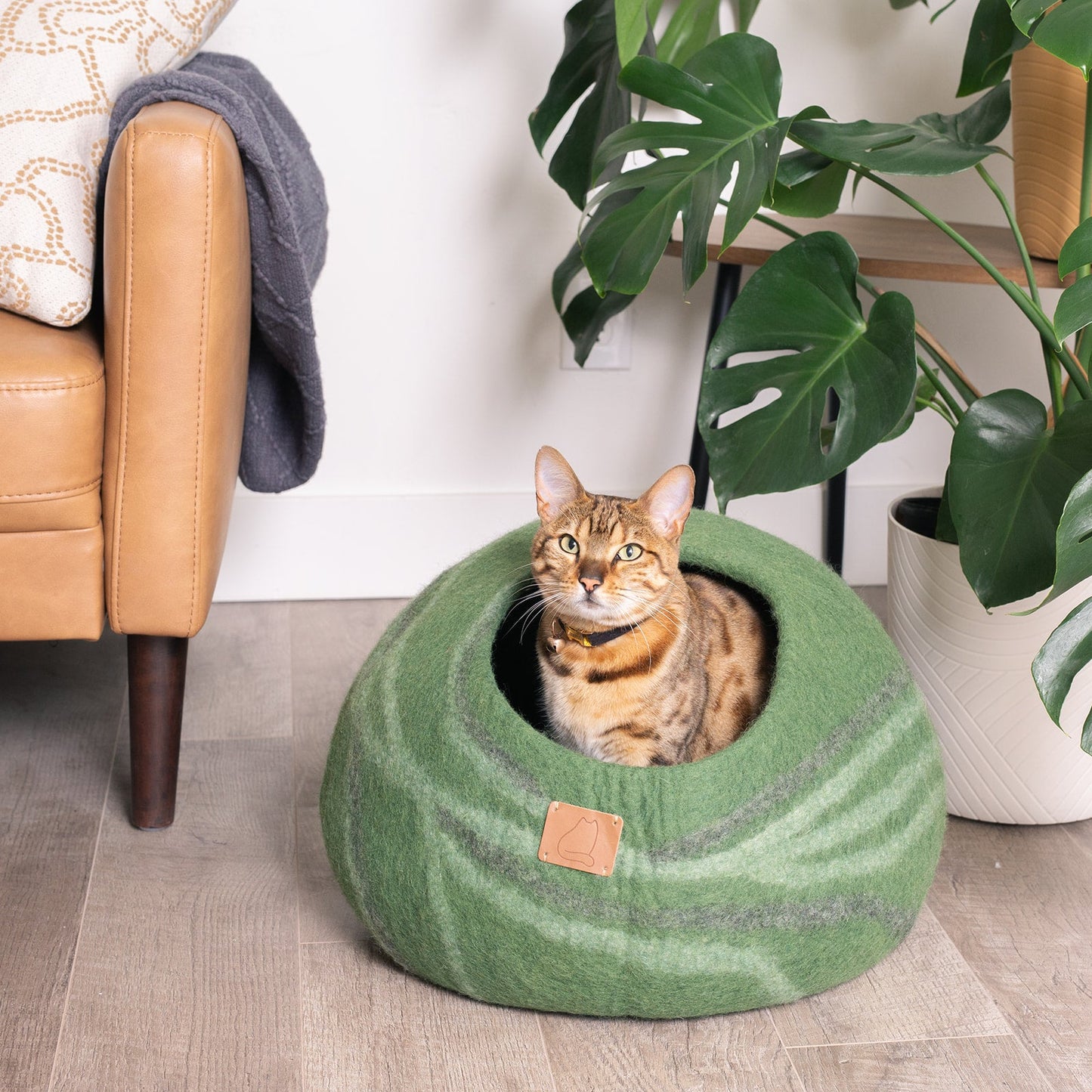 Fuzzy Cove Fade Design Felted Wool Cat Cave – Tail Style Ombre Modern Cat Bed